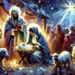 Escena de la Navidad con Jesús, María y José, los pastores, los magos y la estrella