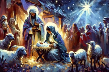 Escena de la Navidad con Jesús, María y José, los pastores, los magos y la estrella