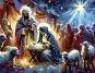 Escena de la Navidad con Jesús, María y José, los pastores, los magos y la estrella